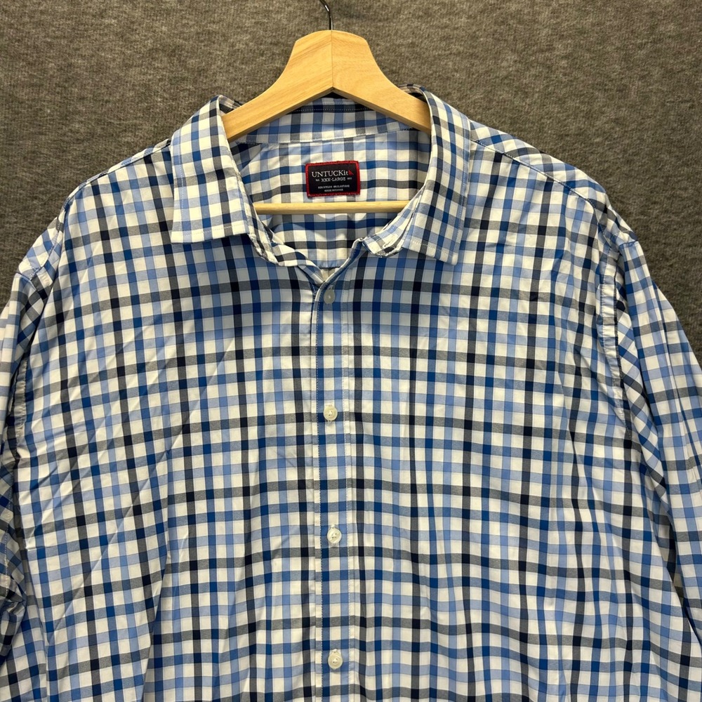 UNTUCKit Mezzacorono Mens XXXL Regular Fit Navy Blue Gingham Check Shirt 35157